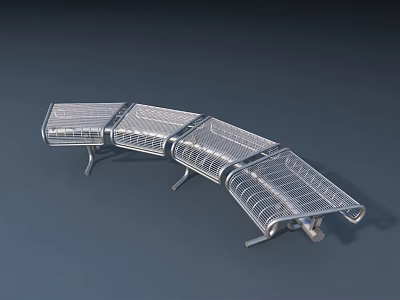 Durable Modern Curved Metal Public Bench With Mesh Structure For Public Spaces 3d model