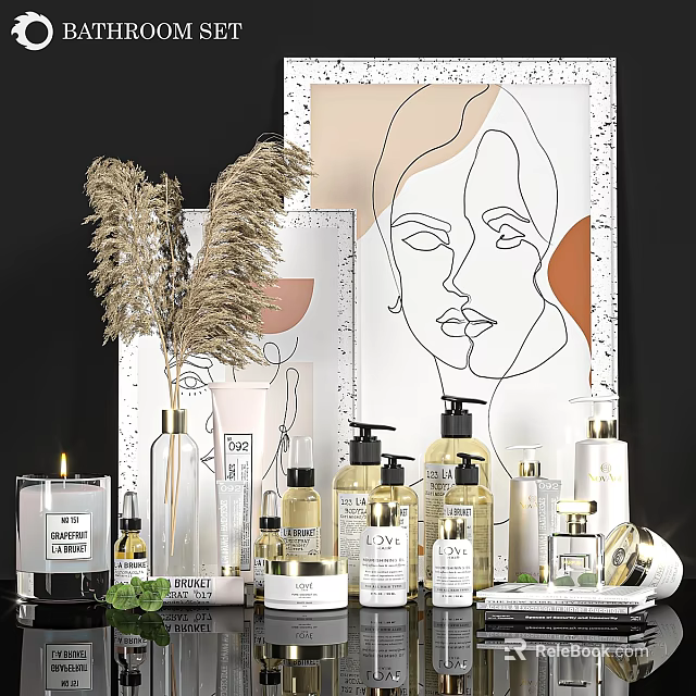 Modern Daily Washing Products Display With Luxury Bottles And Aromatherapy Decor 3d model 