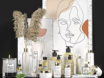 Modern Daily Washing Products Display With Luxury Bottles And Aromatherapy Decor 3d model