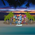 Vibrant Surfboards With Graffiti Palm Trees And Sunset Background
