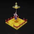 Cultural Stage Design Featuring Female Statue In Traditional Costume Yellow Platform And Red Railings