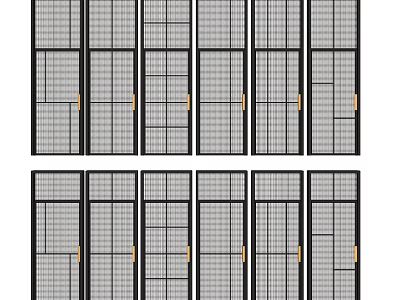 Modern Hinged Doors With Grid Glass Panels And Metal Frame Designs 3d model