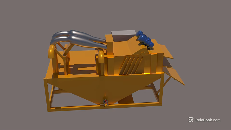 Yellow Industrial Equipment with Metal Frame Blue Motor and Sieving Function 3d model 
