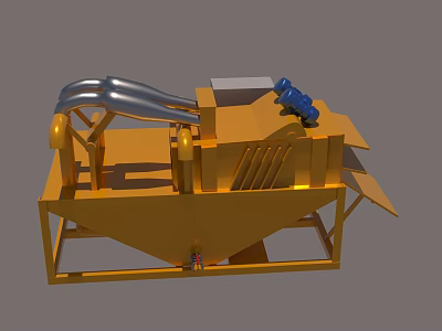 Yellow Industrial Equipment with Metal Frame Blue Motor and Sieving Function 3d model
