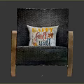 Woven Fabric Accent Chair With Wooden Armrests And Happy Fall Pillow