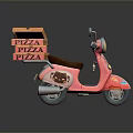 Pink Scooter With Cute Cartoon Patterns Carrying Stacked Pizza Delivery Boxes