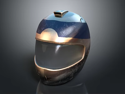 Stylish Modern Blue And Gold Shiny Helmet With Transparent Visor Design 3d model