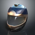 Stylish Modern Blue And Gold Shiny Helmet With Transparent Visor Design