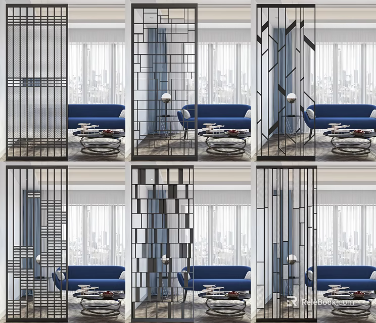 Modern Interior Partition Design With Geometric Patterns Sofa And Coffee Table 3d model