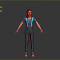 3D Character Model Wearing Blue Suspenders Pants Patterned T Shirt Purple Pink Sleeves Sneakers