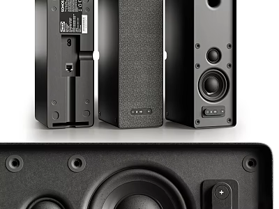 Sleek Modern Black Audio Speakers With Compact Enclosure Control Panel And Subwoofer 3d model