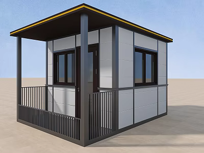 Modern Shipping Container Building Exterior Design With White Black Walls Balcony Windows And Door 3d model