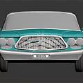 Classic Turquoise Vintage Car With White Roof And Streamlined Retro Design