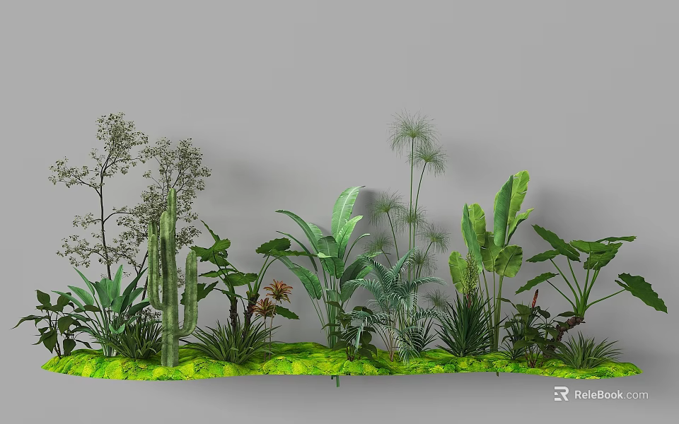Lush Garden Landscape Design Featuring Various Green Plants And Tropical Foliage 3d model 