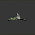 Garden Ornament Lion Sculpture Surrounded by Lush Green Vines and Yellow Flowers