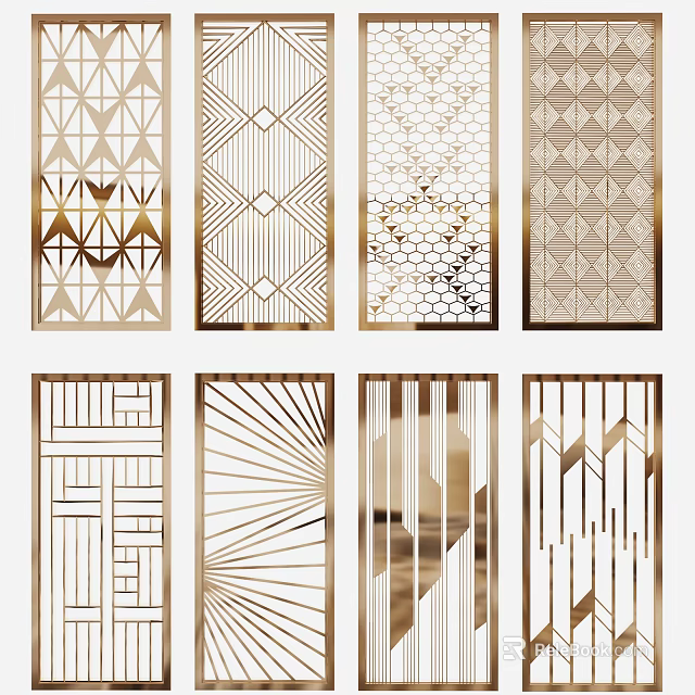 Modern Geometric Partition Screens With Metallic Finish And Artistic Patterns 3d model 