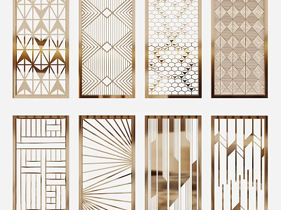 Modern Geometric Partition Screens With Metallic Finish And Artistic Patterns 3d model