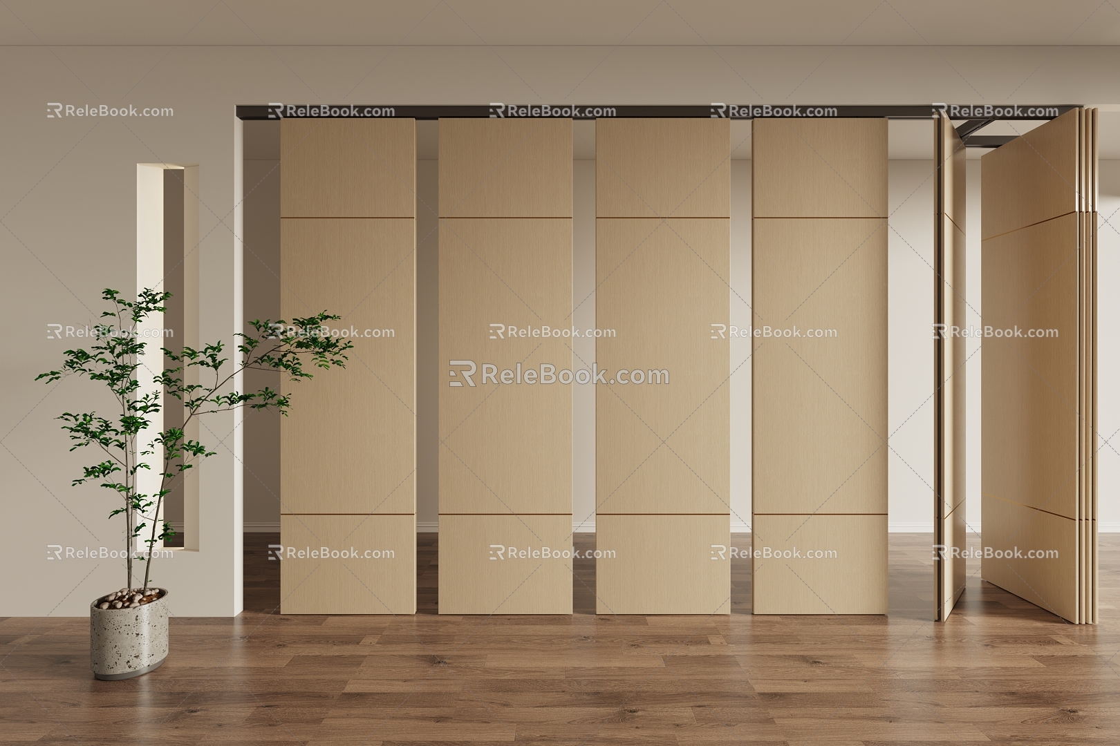 Modern wooden sliding door 3d model