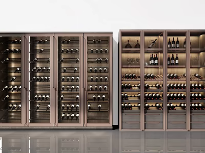 Modern Wine Cabinet With Glass Doors LED Lighting And Multiple Wine Bottles 3d model