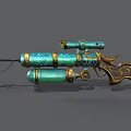 Decorative Green And Gold Weapon With Sniper Scope Arrow And Mechanical Design
