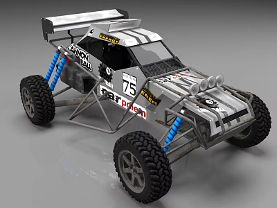 White Black Off Road Rally Car With Large Tires Roll Cage And Number 75 3d model