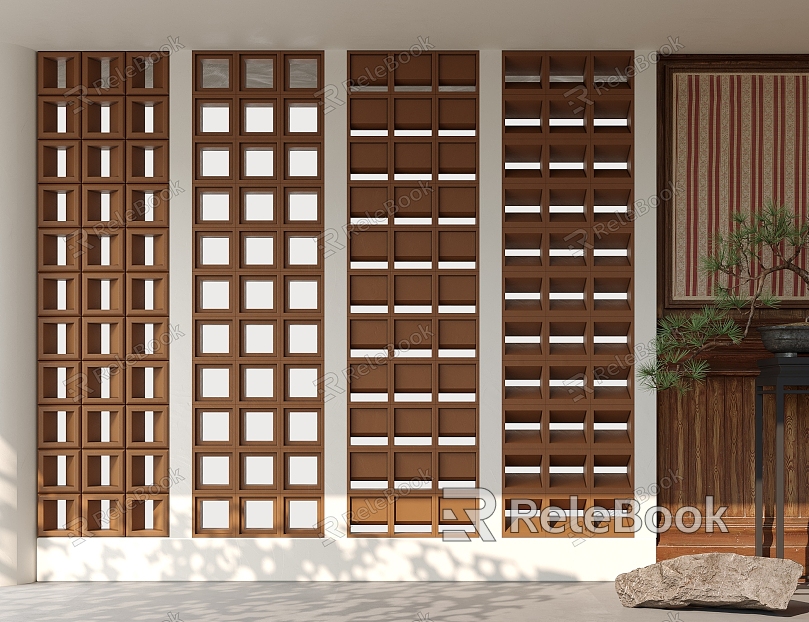 Modern brick wall partition model