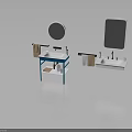 Modern Bathroom Furniture Set With Blue Frame Vanity White Sink Mirrors And Towel Racks