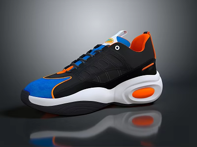 Modern Stylish Sports Shoes With Black Blue Orange Color And Thick Sole Design 3d model