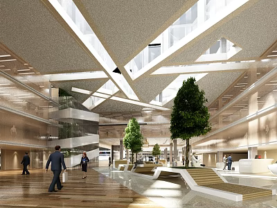 Spacious Shopping Mall Lobby With Modern Ceiling Design And Natural Light 3d model