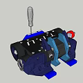 Small Mechanical Device With Blue Black Structure Silver Lever Red Components And Wheels 3d model