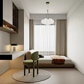 Bright Modern Kids Room Interior Design With Bed Desk Green Chair And Pendant Light