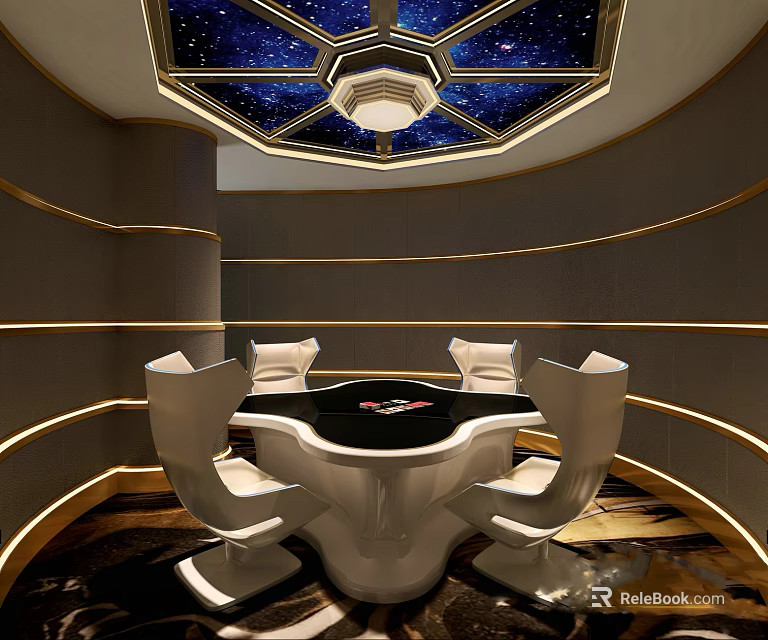 Luxury KTV Room Interior With Starry Ceiling Design Comfortable Seats And Round Table 3d model 