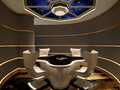 Luxury KTV Room Interior With Starry Ceiling Design Comfortable Seats And Round Table 3d model