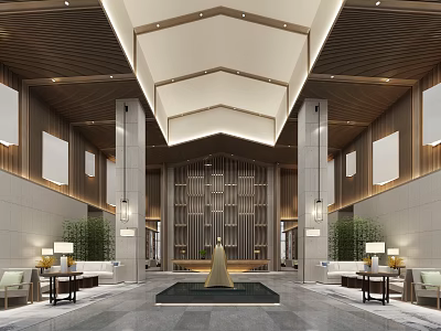 New Chinese Hotel Lobby Leisure Reception Hotel Lobby Background Culture Art Lobby Club Lobby 3d model