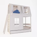 White House Shaped Kids Bunk Bed With Decorative Windows And Ladder