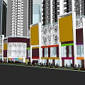 Modern Commercial Street With High Rise Buildings And Multi Story Shops