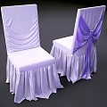 Dining Table Set with Purple Tablecloth and Four Bow Accent Chair Covers 3d model