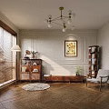 Classic Living Room With Paneled Walls Wooden Furniture Chandelier Artwork Floor Lamp And Rug