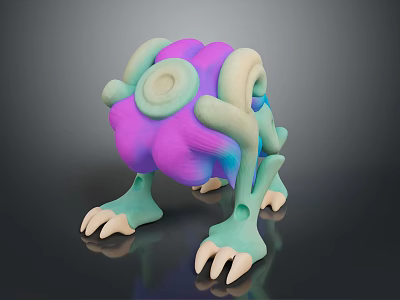 Game Movie Character Fantasy Alien Creature With Purple Green Body Tentacles And Claws 3d model