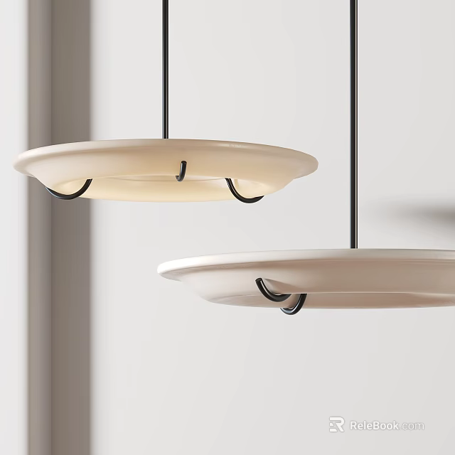 Modern Two Beige Pendant Lights With Minimalist Design And Black Metal Accents 3d model 