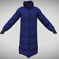 Blue Long Quilted Hooded Puffer Coat Design With Open And Closed Hood 3d model