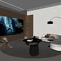 Home Theater Interior Design With Cozy Sofa Floor Lamp And Round Coffee Table