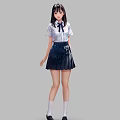 Game Movie Character In School Uniform With Long Black Hair White Shirt Dark Pleated Skirt