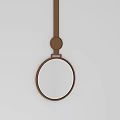 Round Brown Hanging Bathroom Mirror with Minimalist Design and Simple Frame 3d model