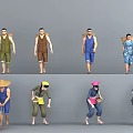 Varied Laborer Figures With Straw Hats Baskets And Colorful Costumes In Different Poses