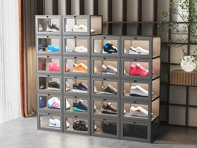 Modern Multi Layer Shoe Cabinet With Transparent Doors For Storing Various Shoes 3d model