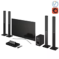 Black Home Theater System With Flat Screen TV Tower Speakers Subwoofer Player Remote And Stand