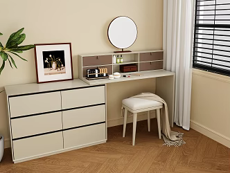 Modern Dressing Table Dressing Stool Dressing Mirror Green Plant Cosmetics 3d model