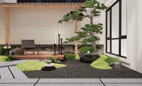 Japanese style courtyard dry landscape courtyard garden sketch 3d model