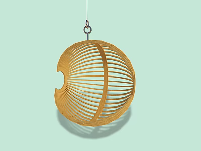 Modern Spherical Wooden Hanging Chair With Slatted Design For Indoor Decor 3d model